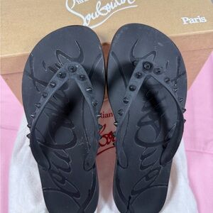 Christian Louboutin Donna Flat Rubber Black Flip Flops Size 38